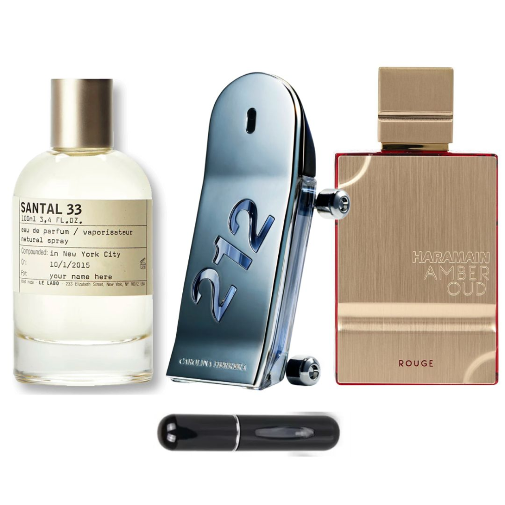 Perfumes 1.1 Santal 33, 212 hombre y Haramain Amber Oud Rouge